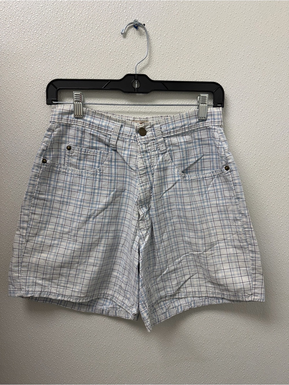 Light Plaid lightweight jeans Shorts - Blue & White